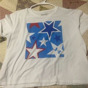 Under Armour Kids' White Tee with Blue and Red Star Design